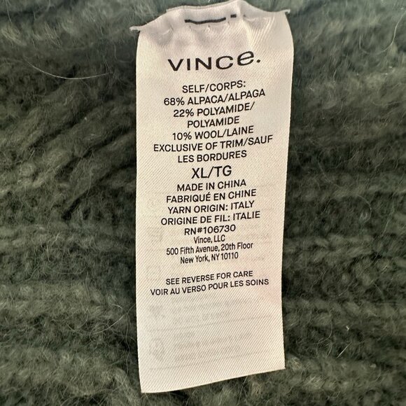 $475 Vince Alpaca Wool Chunky Cable Knit Sweater Women XL Green Mock Neck Thick - Picture 9 of 10